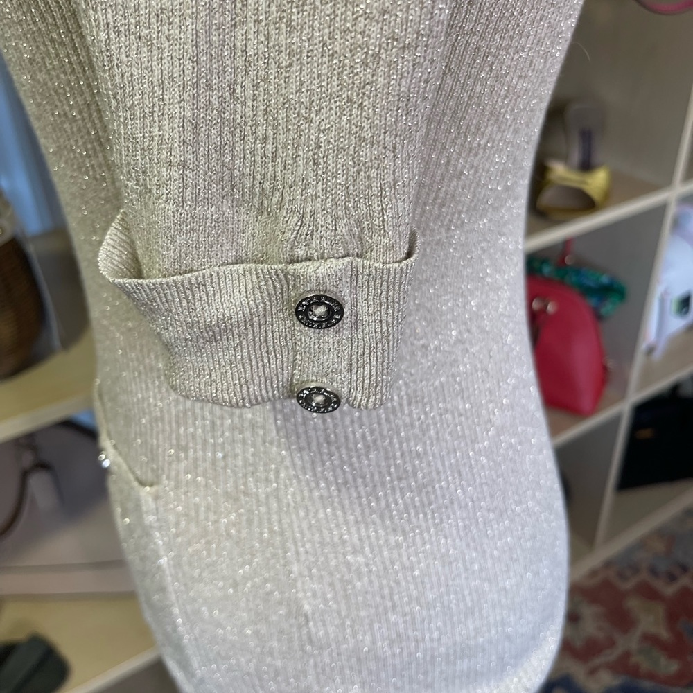 Whbm Champagne Metallic Button Down Sweater - image 8